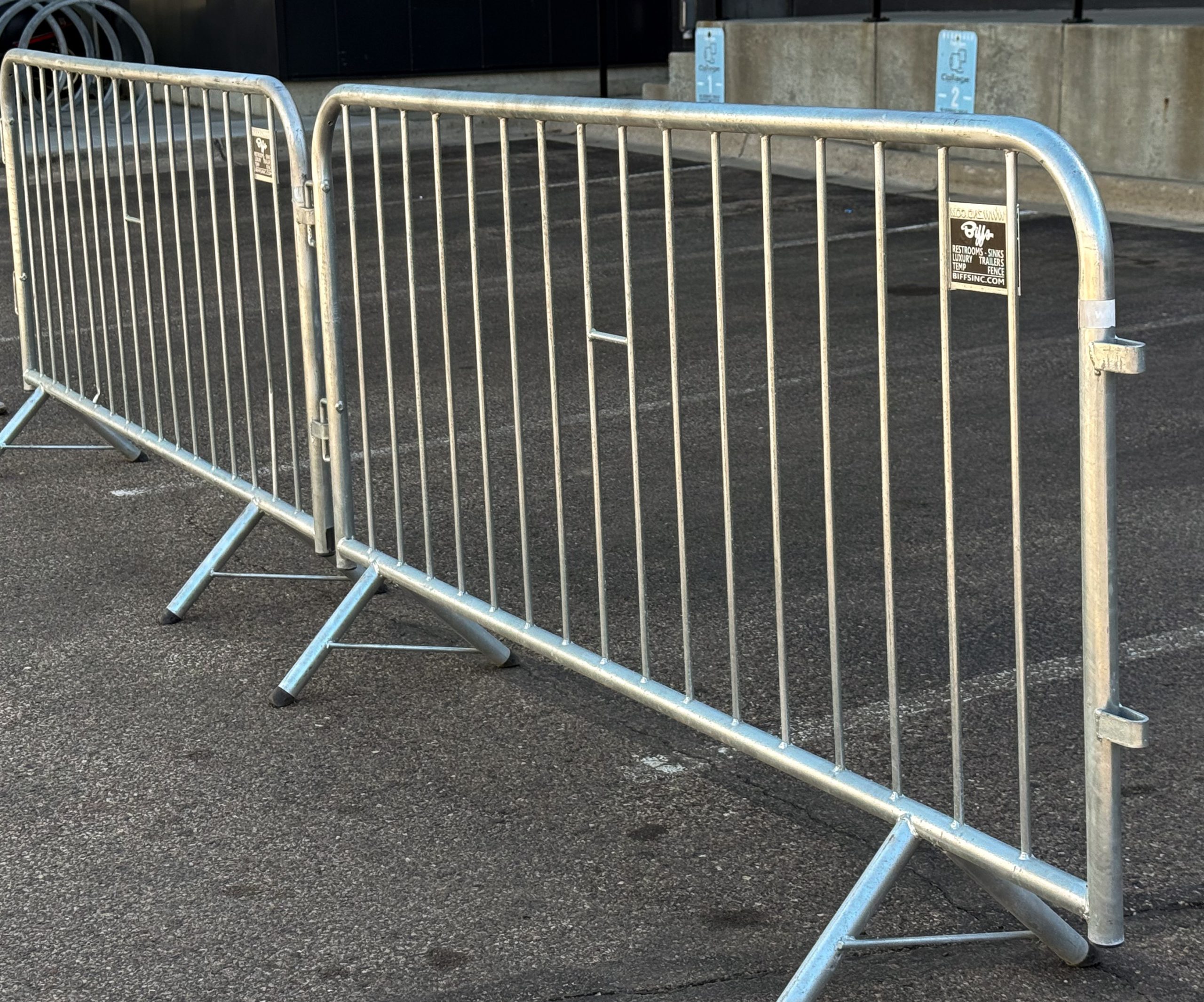 Steel crowd control barricades available for rent from Biff's for events, festivals, parades, and crowd management in Minnesota.